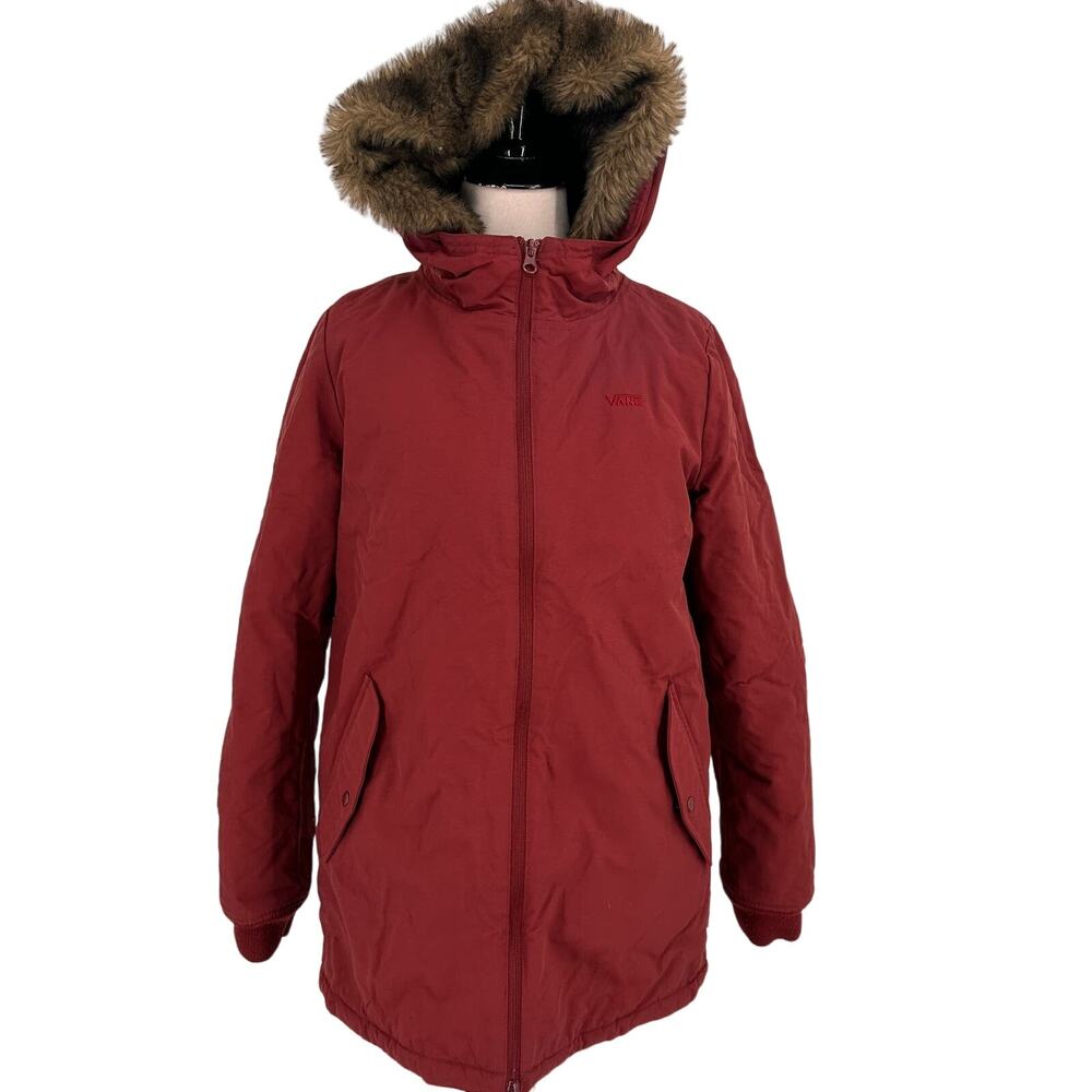 Vans Women's Maroon Zip Up Ski Jacket Fur Lined Hood Size Small